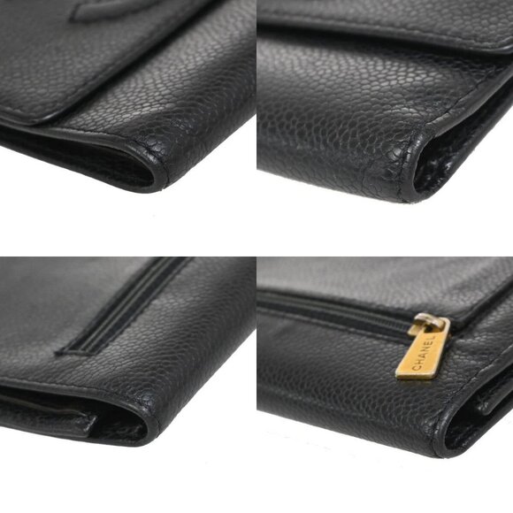 CHANEL CC Logo Trifold Compact Wallet Grained Calfskin Leather Black - Picture 12 of 16